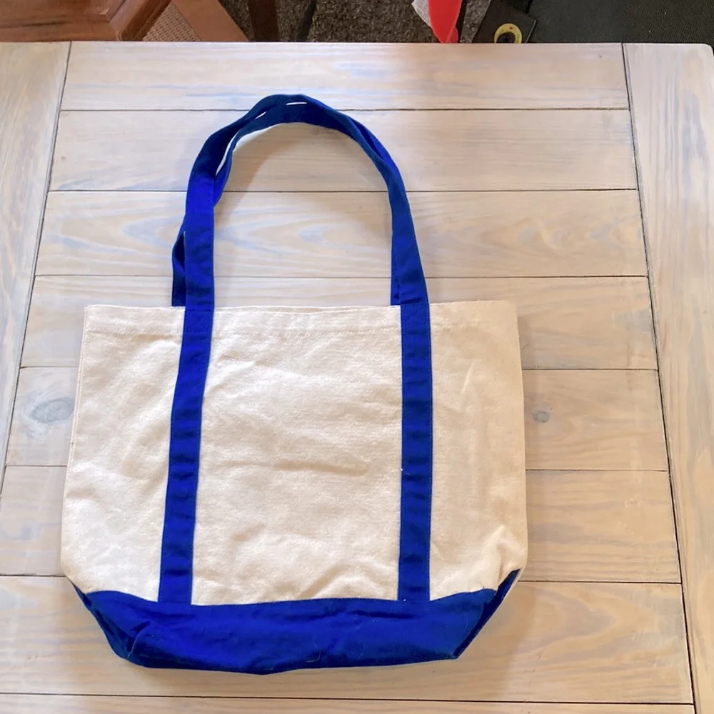 Canvas Tote Book Bag Plaid Double Pocket Shoulder Straps 14.5 x 13 x 5 inches